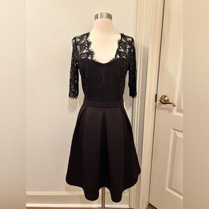J. Taylor Black Lace Three Quarter Sleeve Fit and Flare Dress
